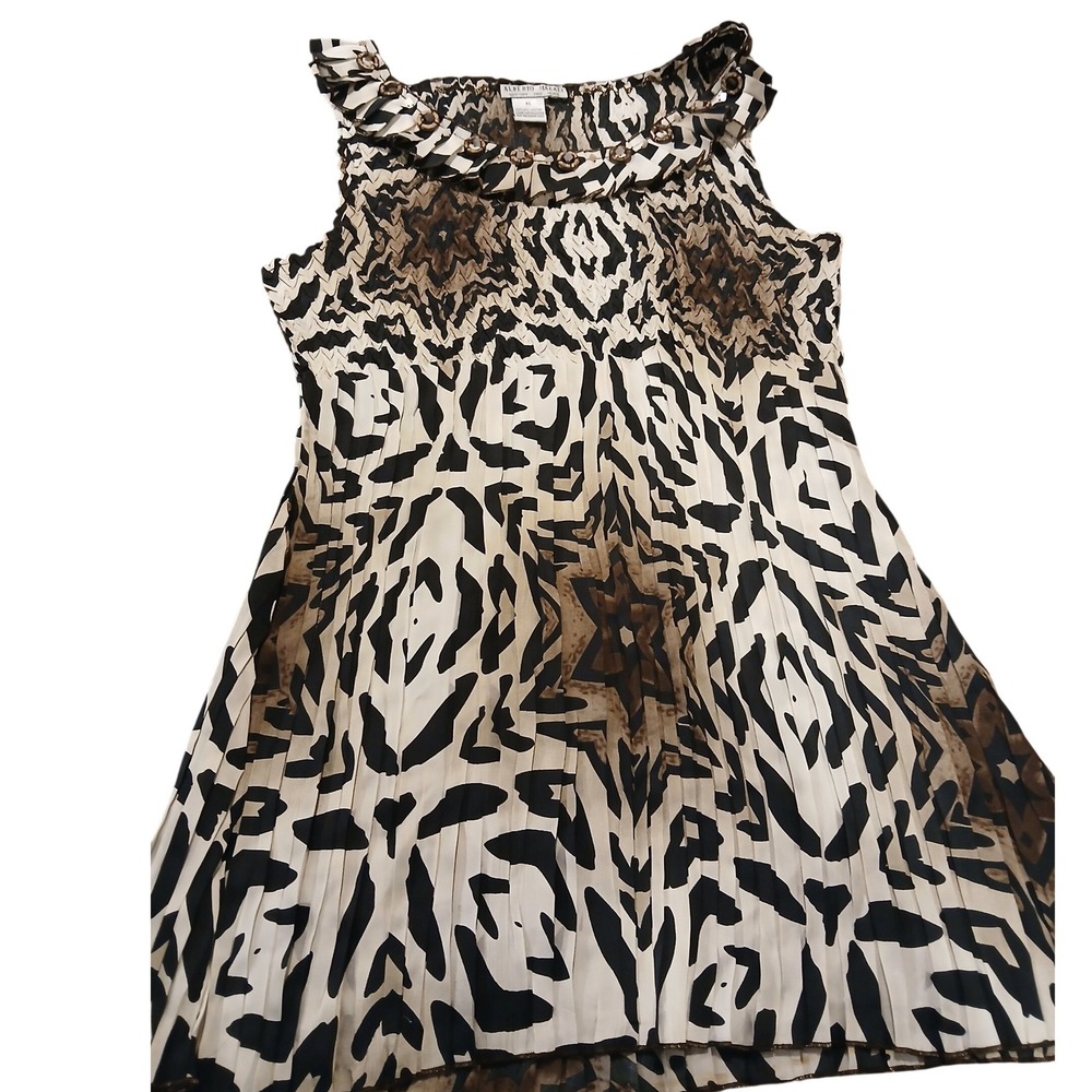 Alberto Makali Women's XL Animal Print Pleated Ruffled Sleeveless Top Blouse‎